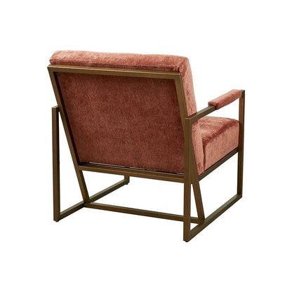 Modern Mid Century Lounge Chair, Spice Red velvet crushed designer upholstered fabric luxury deep cushion