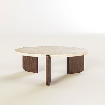 natural stone ceramic round coffee table curved wood legs minimalist modern nordic luxury high end designer