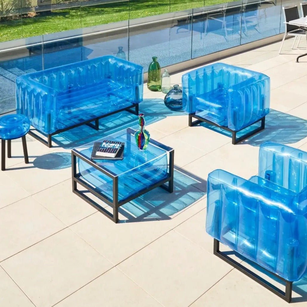 Mojow Crystal Blue Outdoor furniture - Sofa, 2 Chairs, Coffee Table yoko eko kid friendly pool patio furniture set indoor inflatable designer luxury