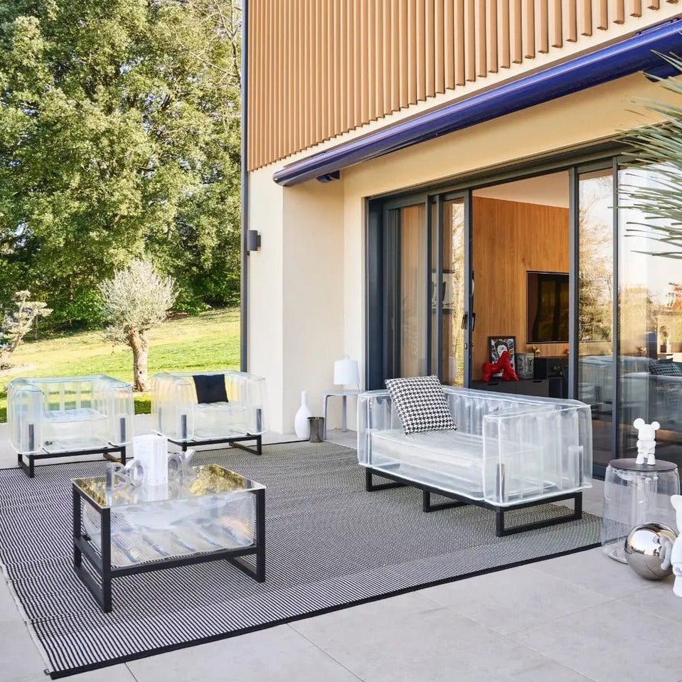 Mojow Crystal Clear Outdoor furniture - Sofa, 2 Chairs, Coffee Table yoko eko kid friendly pool patio furniture set indoor inflatable designer luxury