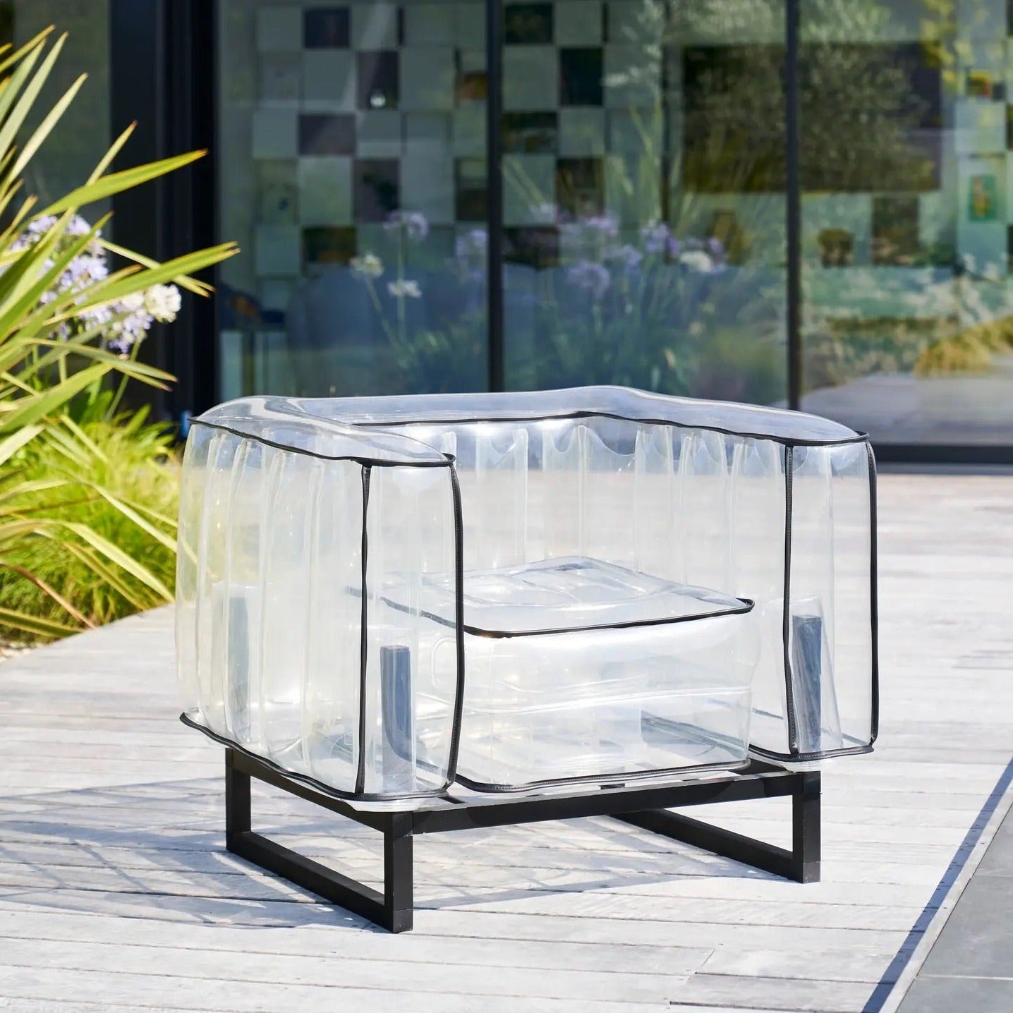 Mojow Crystal Clear Transparent Black Lined  Outdoor furniture - Sofa, 2 Chairs, Coffee Table yoko eko kid friendly pool patio furniture set indoor inflatable designer luxury