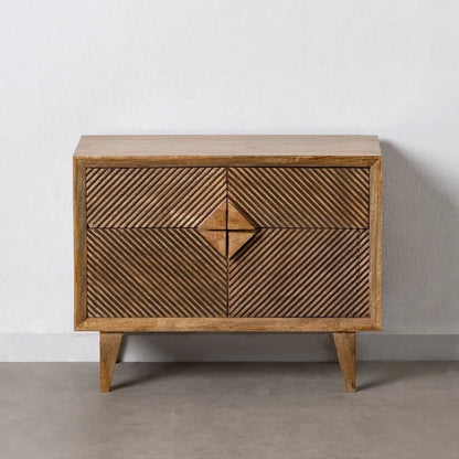 Natural Mango Wood End Table, 4 Drawers, Geometric, Spanish Style, Textured, Luxury