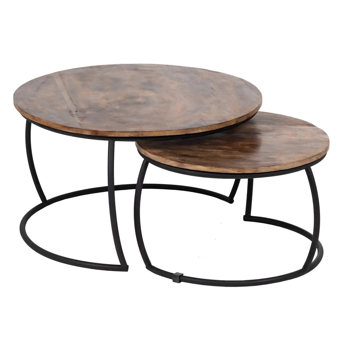 Nesting Solid Mango Wood Coffee Table - Set of 2 - Black Iron Frame bowed industrial grooved organic designer luxury 