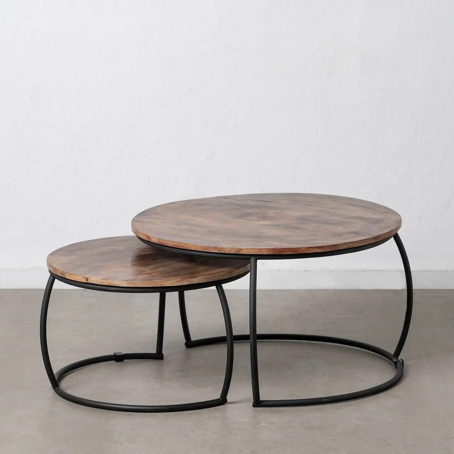 Nesting Solid Mango Wood Coffee Table - Set of 2 - Black Iron Frame bowed industrial grooved organic designer luxury 