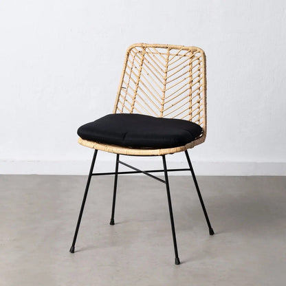 Rattan Dining Chair with Metal Frame - Black