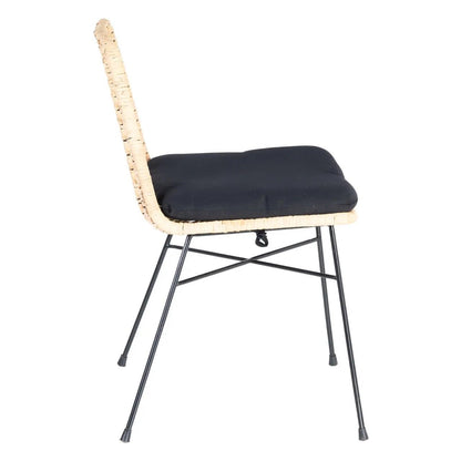 Rattan Dining Chair with Metal Frame - Black