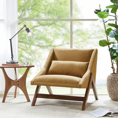 Recessed Arms Modern Mid-Century Accent Chair, Mustard Wood