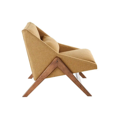 Recessed Arms Modern Mid-Century Accent Chair, Mustard Wood