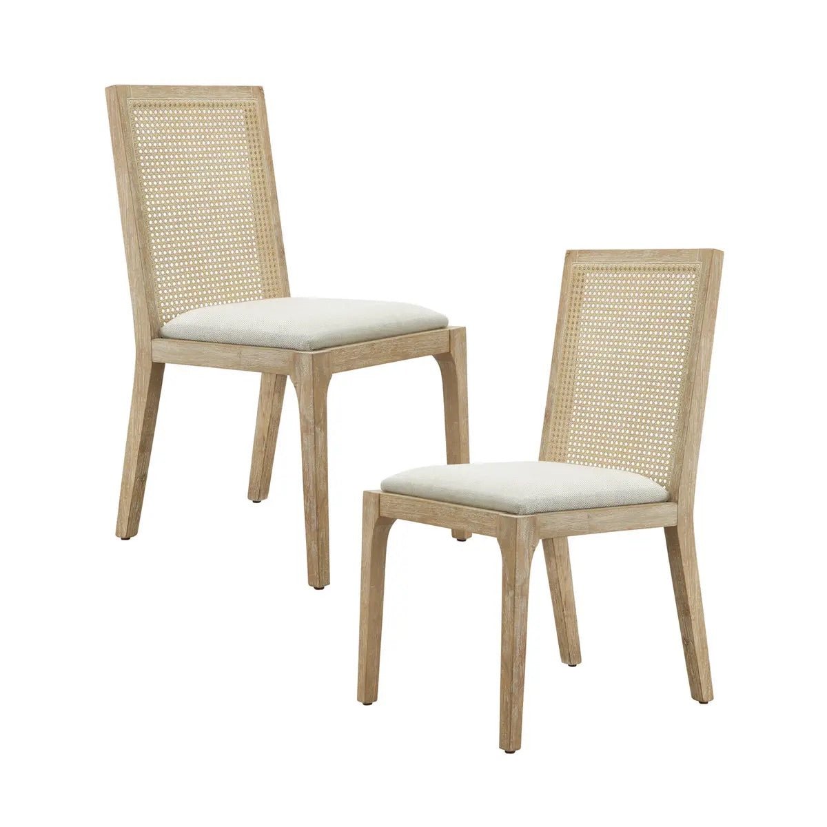 Rustic Cane Back Dining Chair, Upholstered Cream (Set of 2)