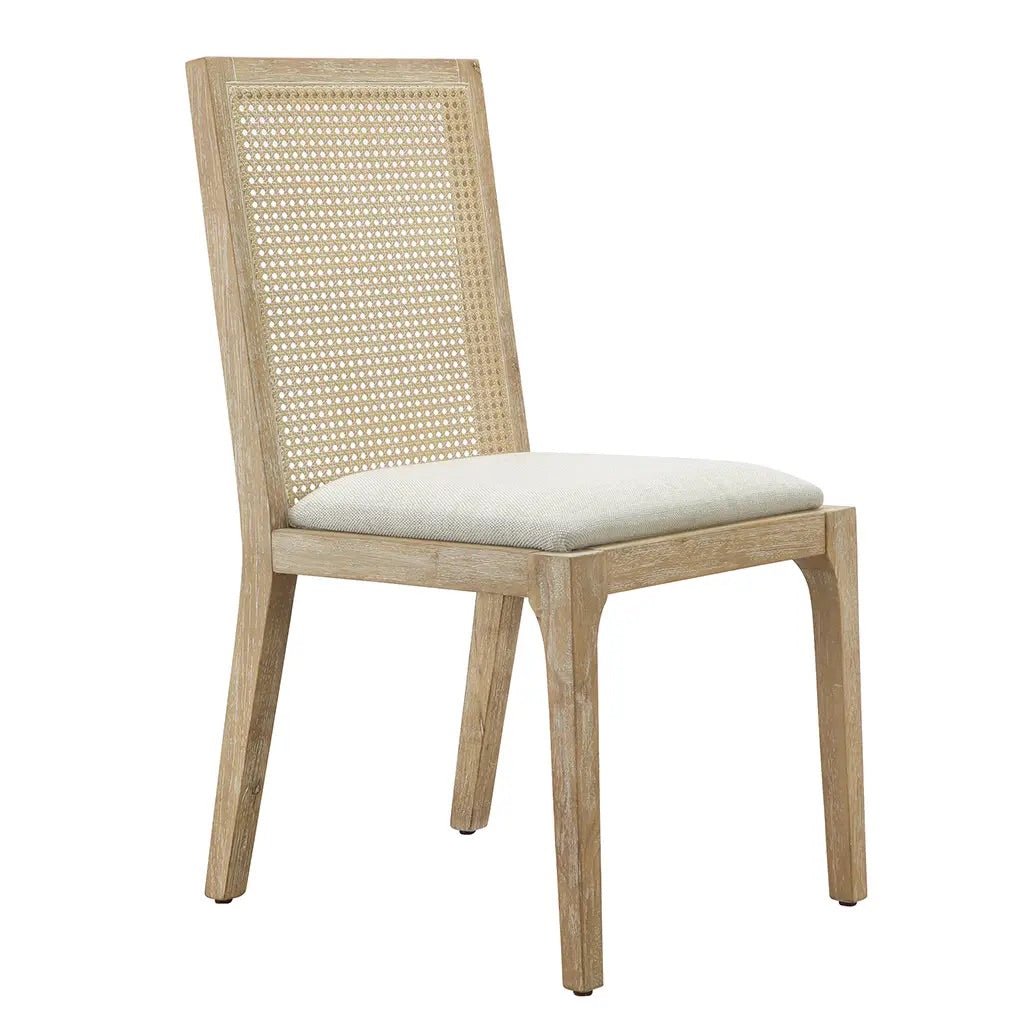 Rustic Cane Back Dining Chair, Upholstered Cream (Set of 2)
