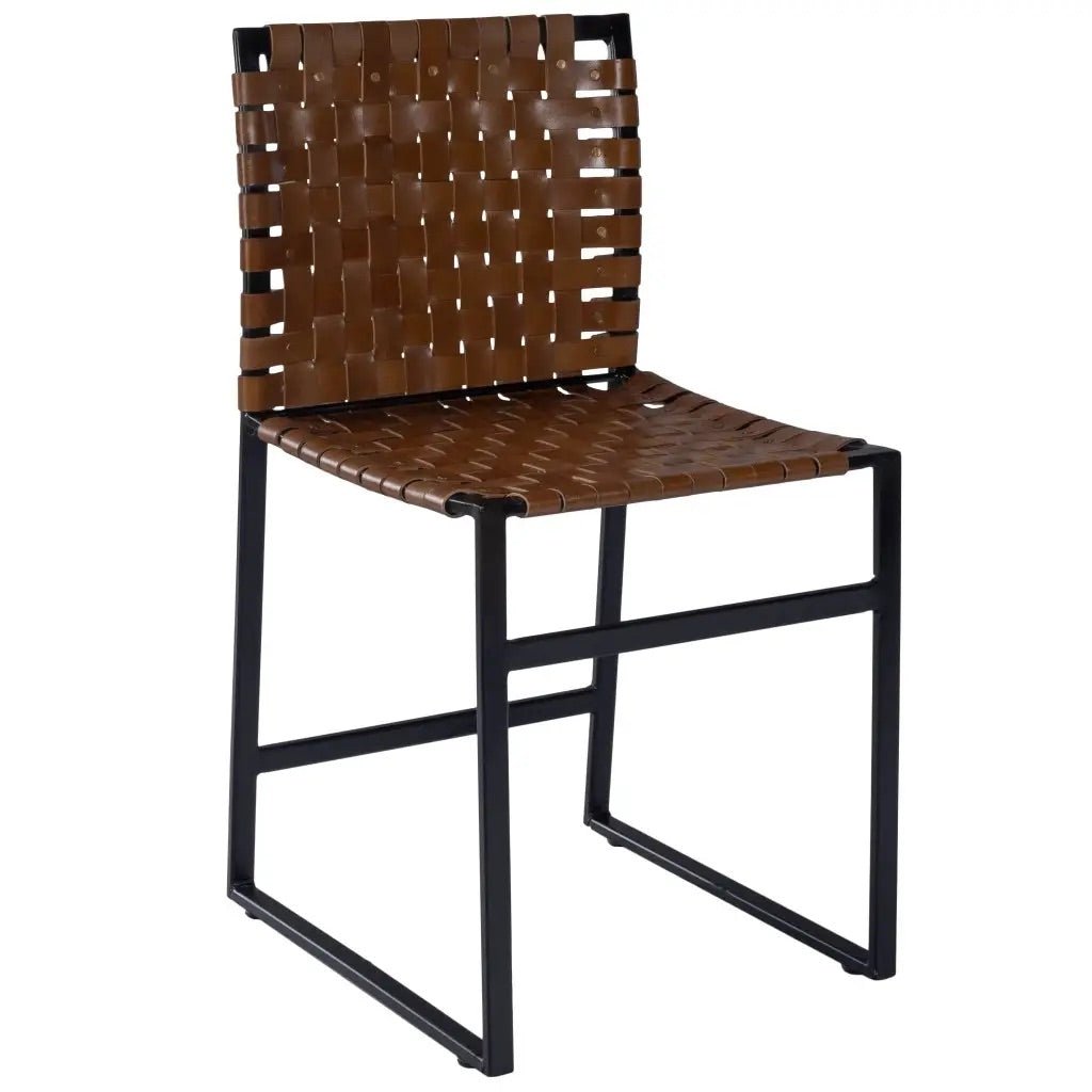 Simple Brown Woven Leather Dining Chair