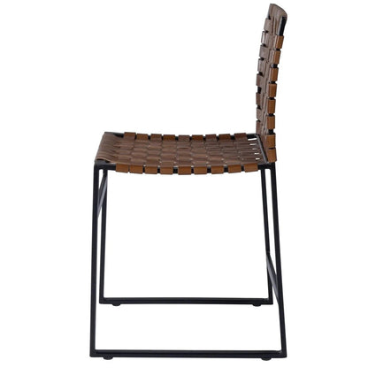 Simple Brown Woven Leather Dining Chair