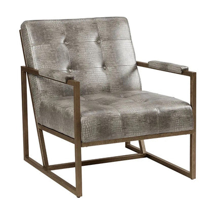 Python Snakeskin PU Leather Accent Lounge Chair, Grey/Gold Metal luxury designer high-end chic sophisticated