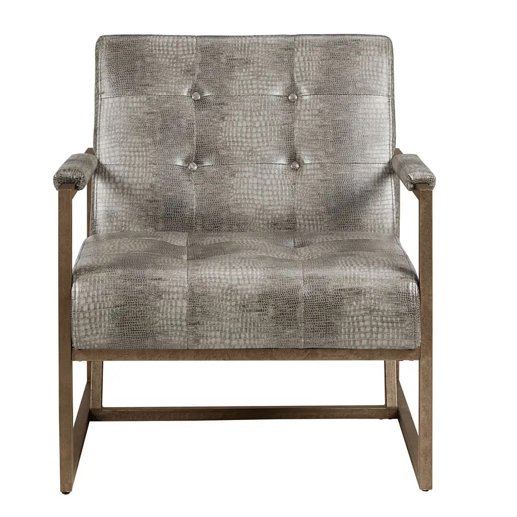Python Snakeskin PU Leather Accent Lounge Chair, Grey/Gold Metal luxury designer high-end chic sophisticated