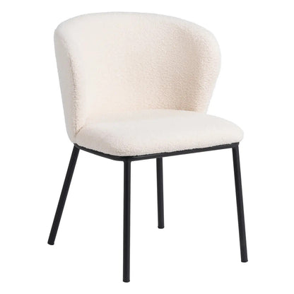 Soft White Upholstered Dining Armchair, Black Finish (S/2)