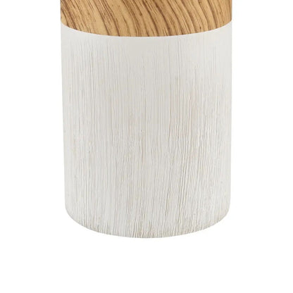 Textured Ceramic Table Lamp, Wood/White Matte Finish, Cream Linen Shade