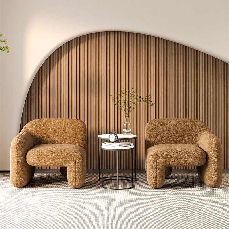 The Teddy Asymmetrical Accent Chair, Mocha Boucle Luxury Designer Nordic Minimalist Modern