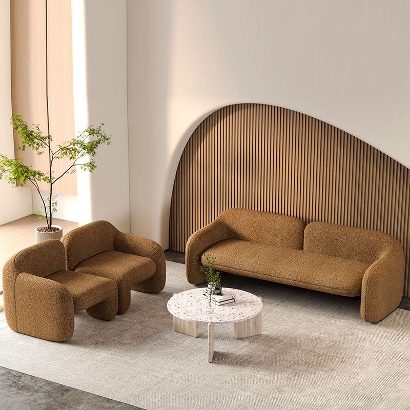 The Teddy Asymmetrical Accent Chair, Mocha Boucle Luxury Designer Nordic Minimalist Modern