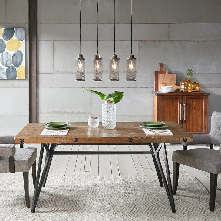 European industrial dining table with adjustable height