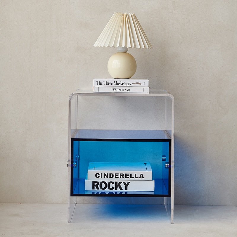 Walker Acrylic Nightstand with Storage, Blue/Clear