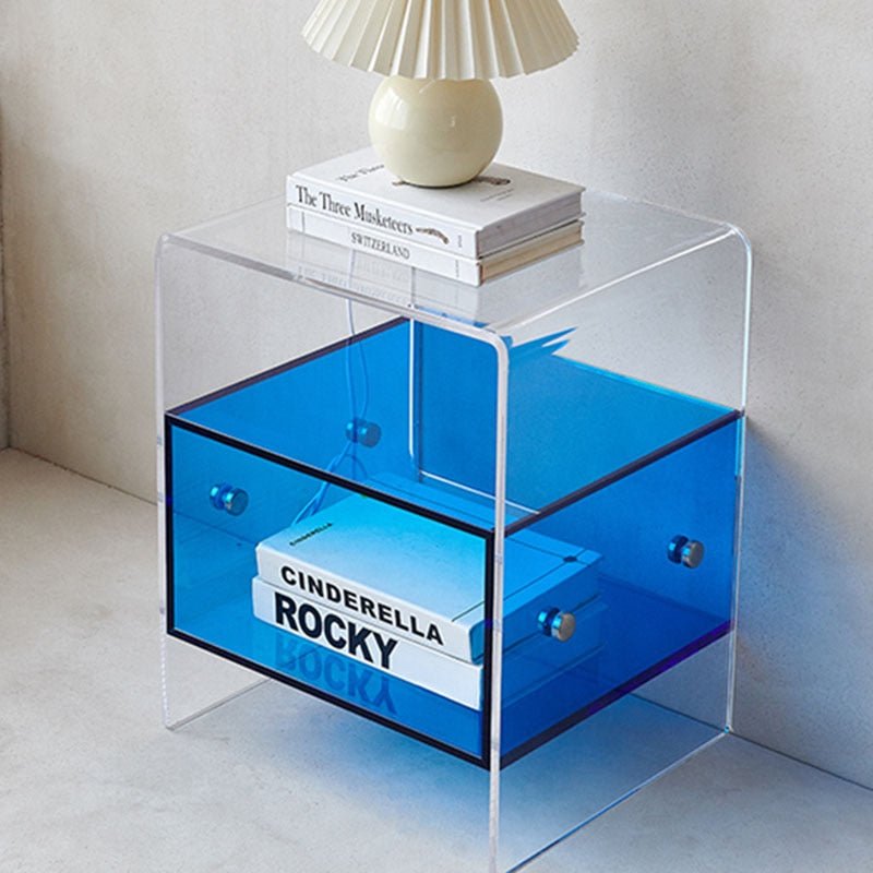 Walker Acrylic Nightstand with Storage, Blue/Clear