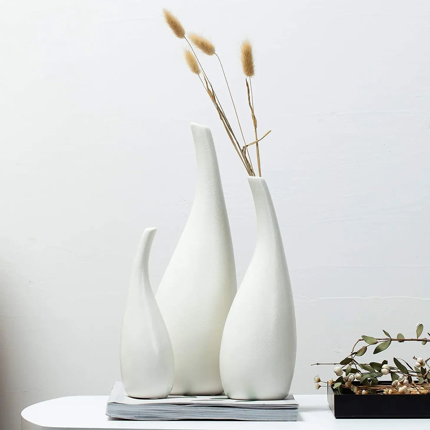Set 3 Ceramic Vase, White Modern Vase and Fire Mantle modern minimalist centerpiece nordic trendy boho light curve large bottom and skinny top