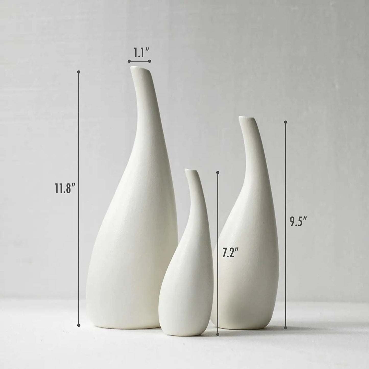 White Modern Ceramic Vase Set, Organic Curved Centerpiece